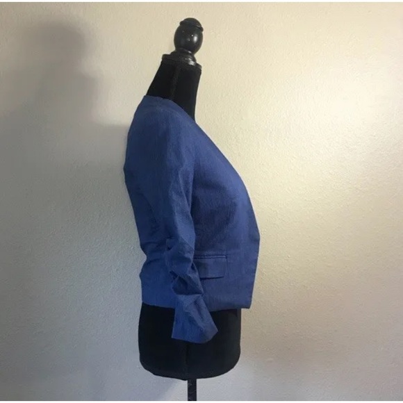 NWT! ESLEY Blue Cotton Blend Ruched Sleeve Open Cut Blazer Jacket - Small - Picture 11 of 16